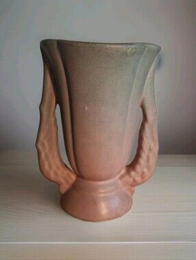 Vintage Niloak Art Pottery Wing Handled Vase Blue, Pink
